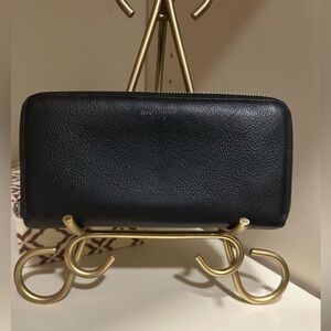 SAINT LAURENT PARIS Zip Around Wallet in Grain de Poudre Embossed Leather Black